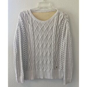 Barbour Women's Jumper Size 8 Cream Fisherman Chunky Loose Knit Preppy Flaw